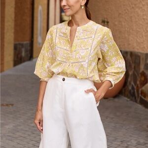 MAYE paloma shirt havana print boho floral cotton australian yellow size M